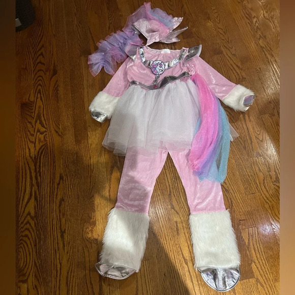 Teetot Girls Unicorn Costume Rainbow Tail Tutu Headpiece Hoof Covers Size 7/8 - Picture 2 of 8